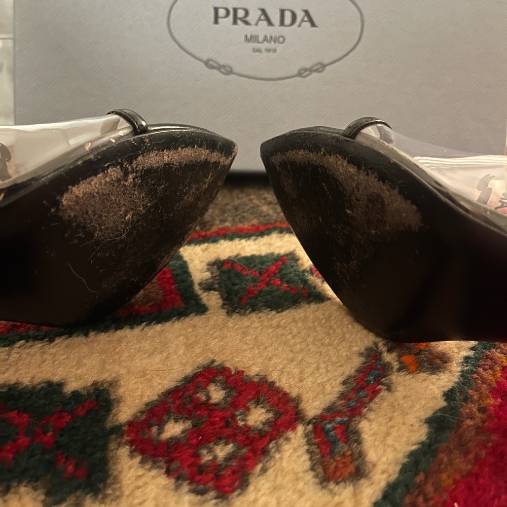 PRADA Logo-print Plexiglas high-heel slides-Prada mules - Picture 12 of 13